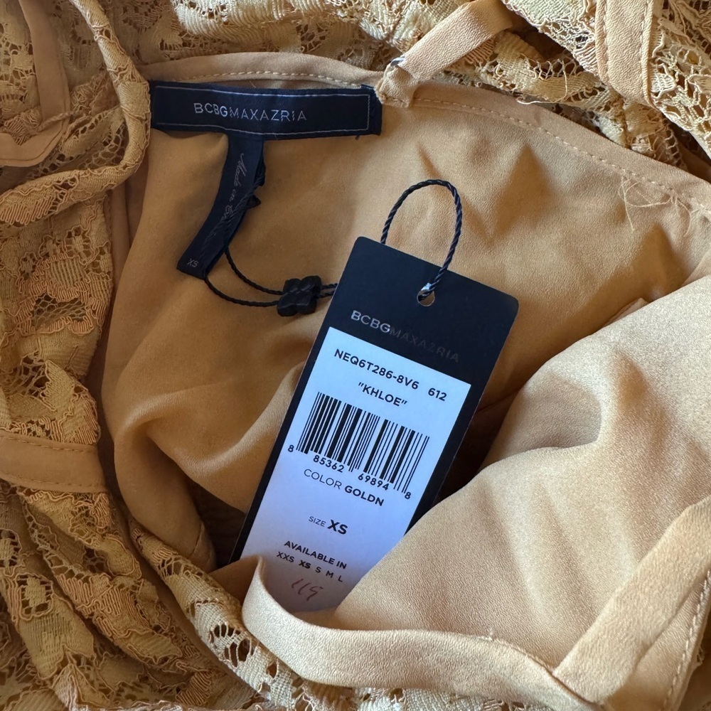 New - BCBGMaxAzria Golden Lace Dress - Picture 4 of 4